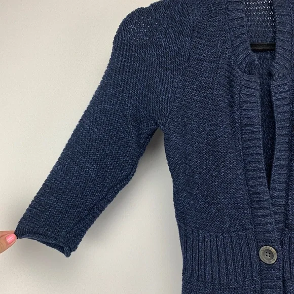 EDDIE BAUER Navy Blue Knit Button Front 3/4 Sleeve Sweater Cardigan Small - Picture 3 of 5